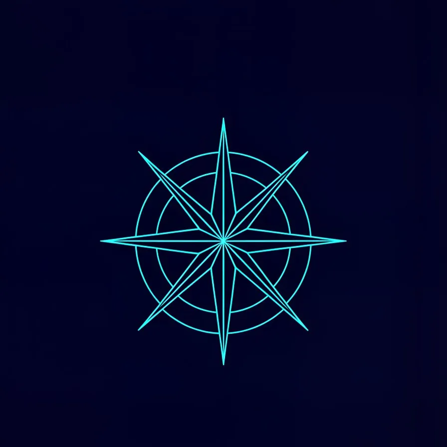 Kompassrose aus feinen Lichtlinien, Sinnbild fuer Strategie