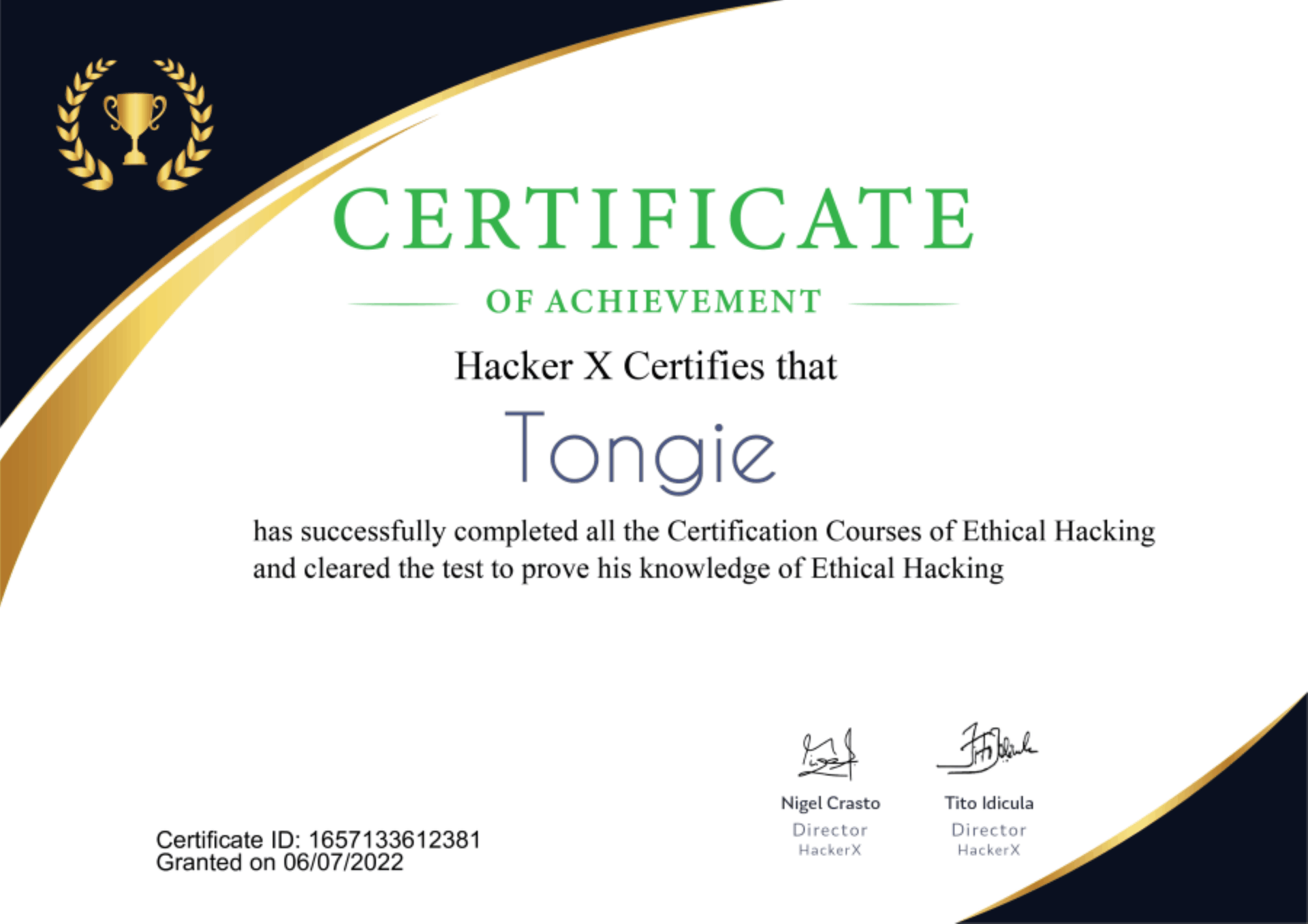 HackerX Ethical Hacker Certificate